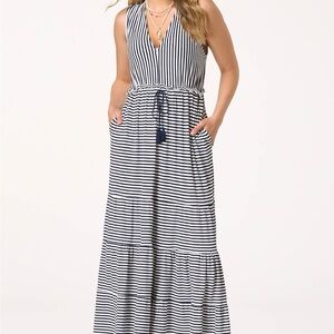 Max Studios Navy Striped Maxi Dress with Pockets